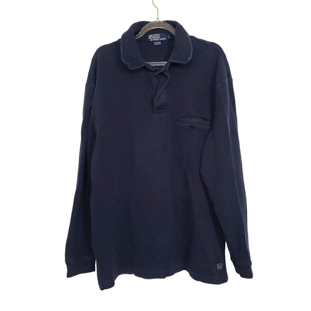 Polo Ralph Lauren Knit Polo Sweater Cotton Blend Blue Pullover Mens Size Large
